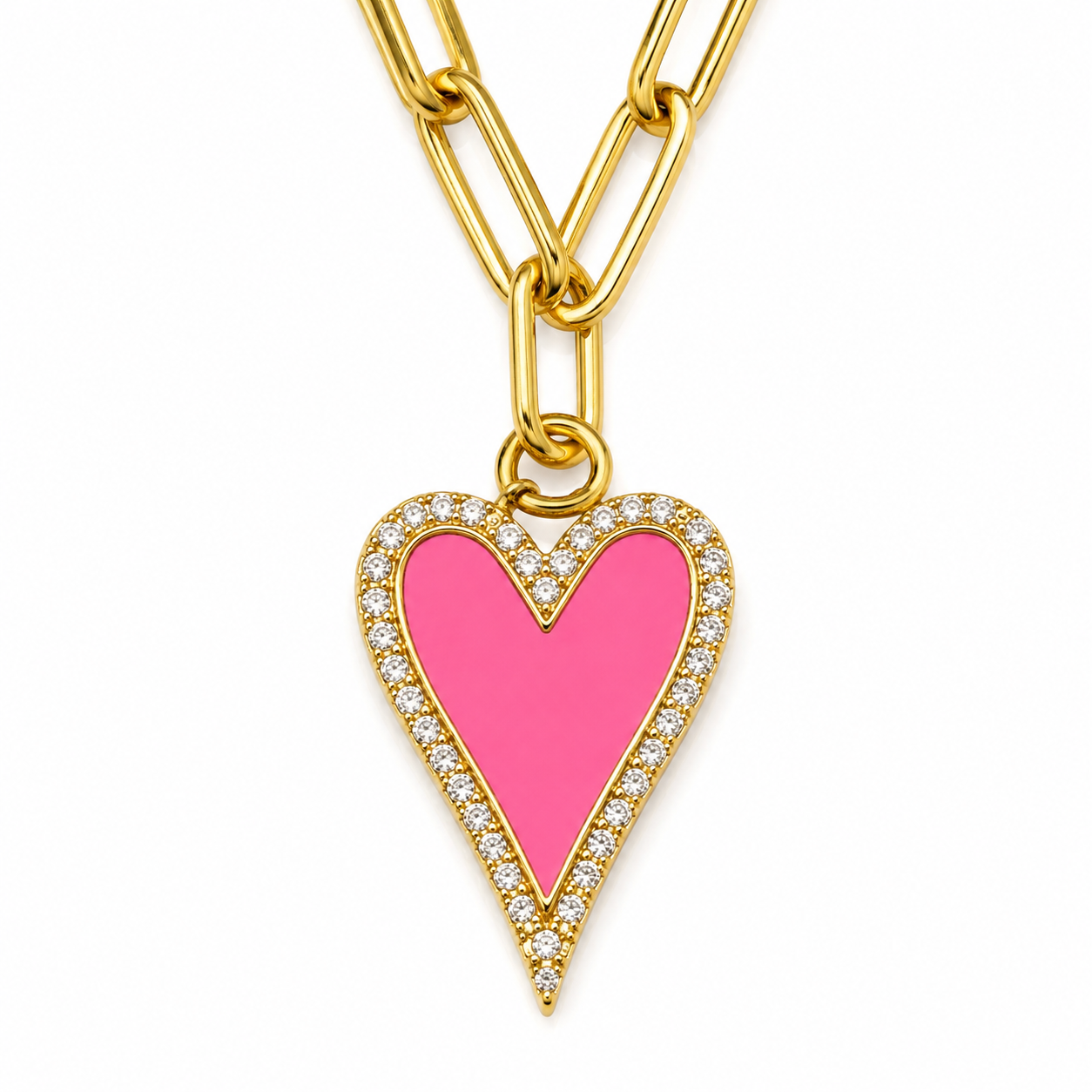 Gold and Pink Enamel Love Heart Charm Bracelet