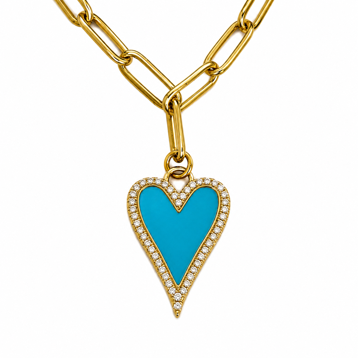Gold and Turquoise Enamel Love Heart Charm Bracelet