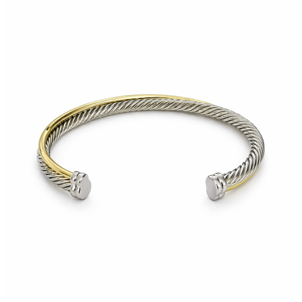 Two Tone Crossover Two Row Cuff Bracelet