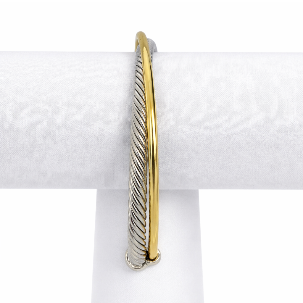 Two Tone Crossover Two Row Cuff Bracelet
