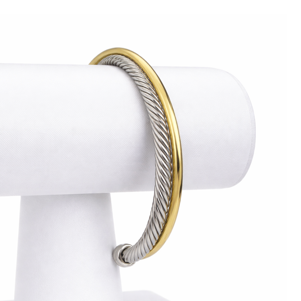 Two Tone Crossover Two Row Cuff Bracelet