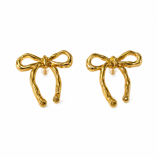 Gold Bow Ribbon Stud Earrings