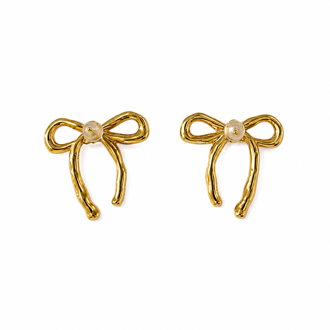 Gold Bow Ribbon Stud Earrings