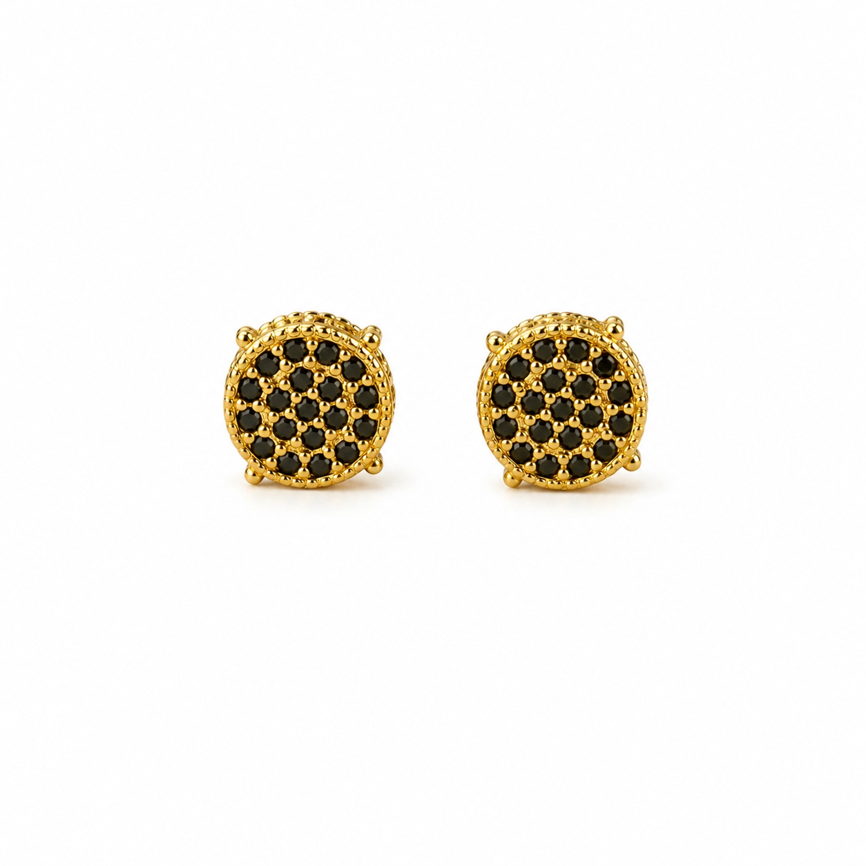 Gold With Black Onyx Stud Earrings