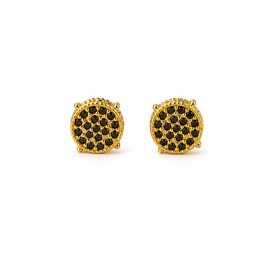 Gold With Black Onyx Stud Earrings
