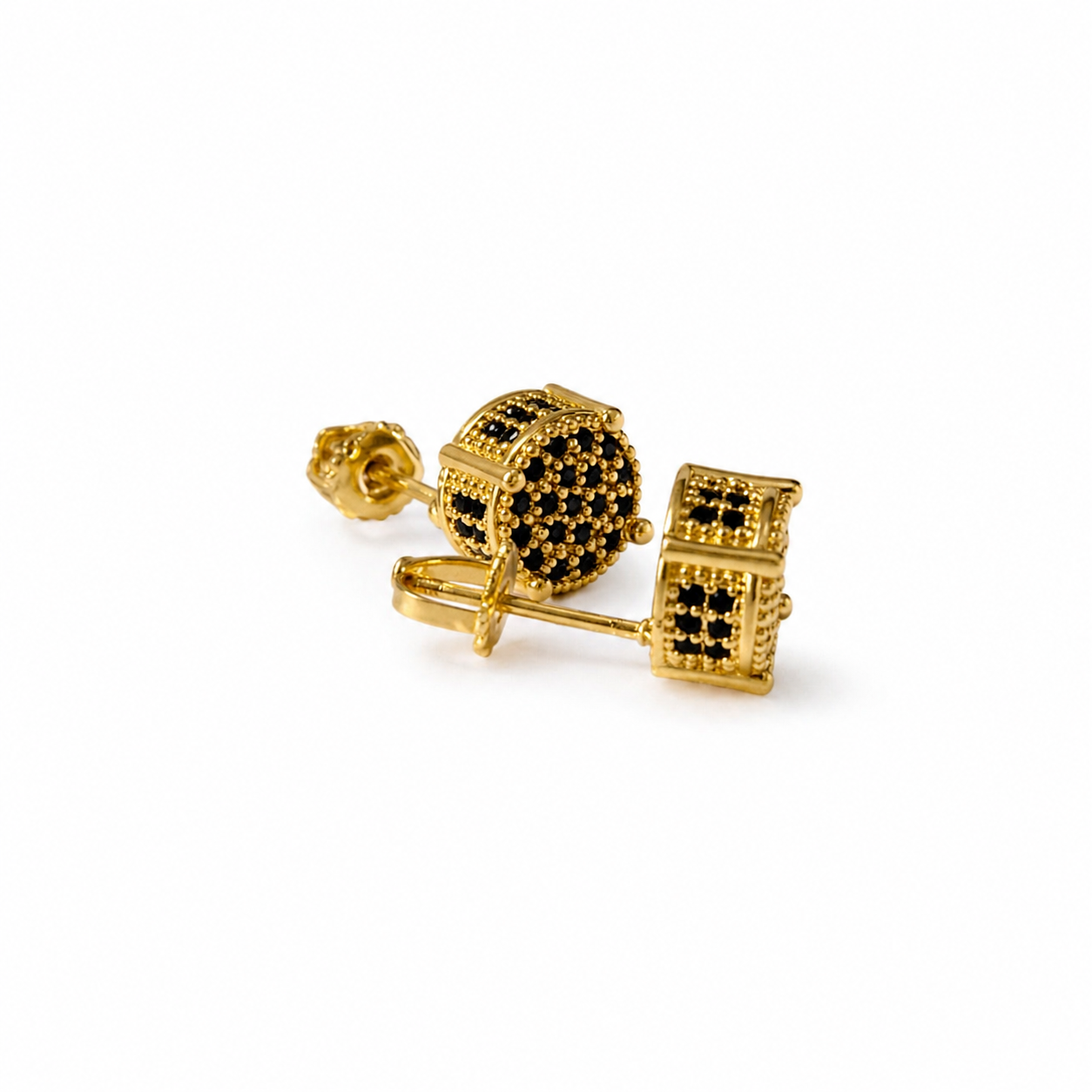 Gold With Black Onyx Stud Earrings