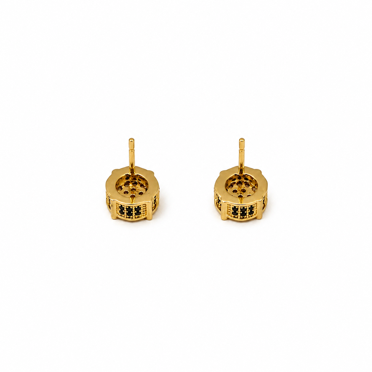 Gold With Black Onyx Stud Earrings
