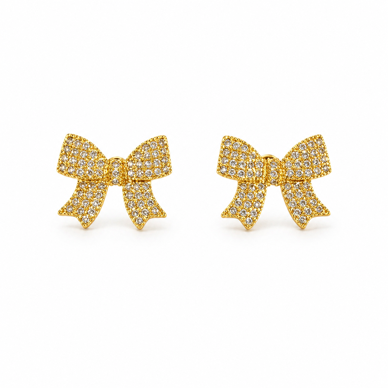 Gold Cubic Zirconia Bow Stud Earrings