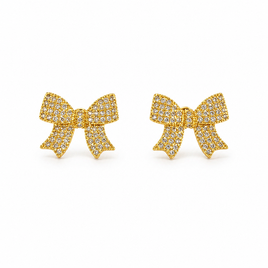 Gold Cubic Zirconia Bow Stud Earrings