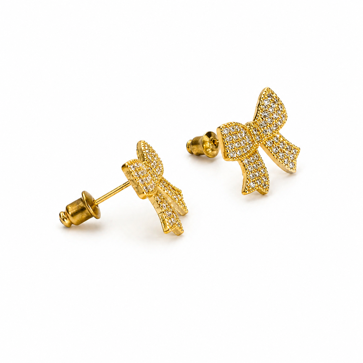 Gold Cubic Zirconia Bow Stud Earrings