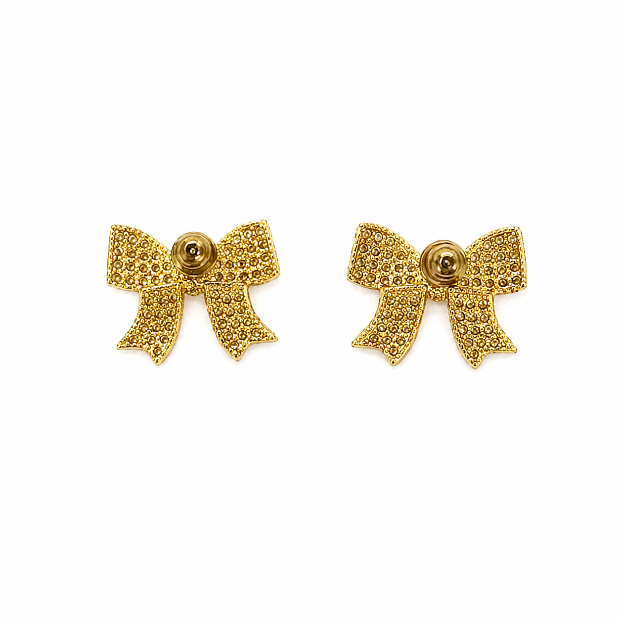 Gold Cubic Zirconia Bow Stud Earrings