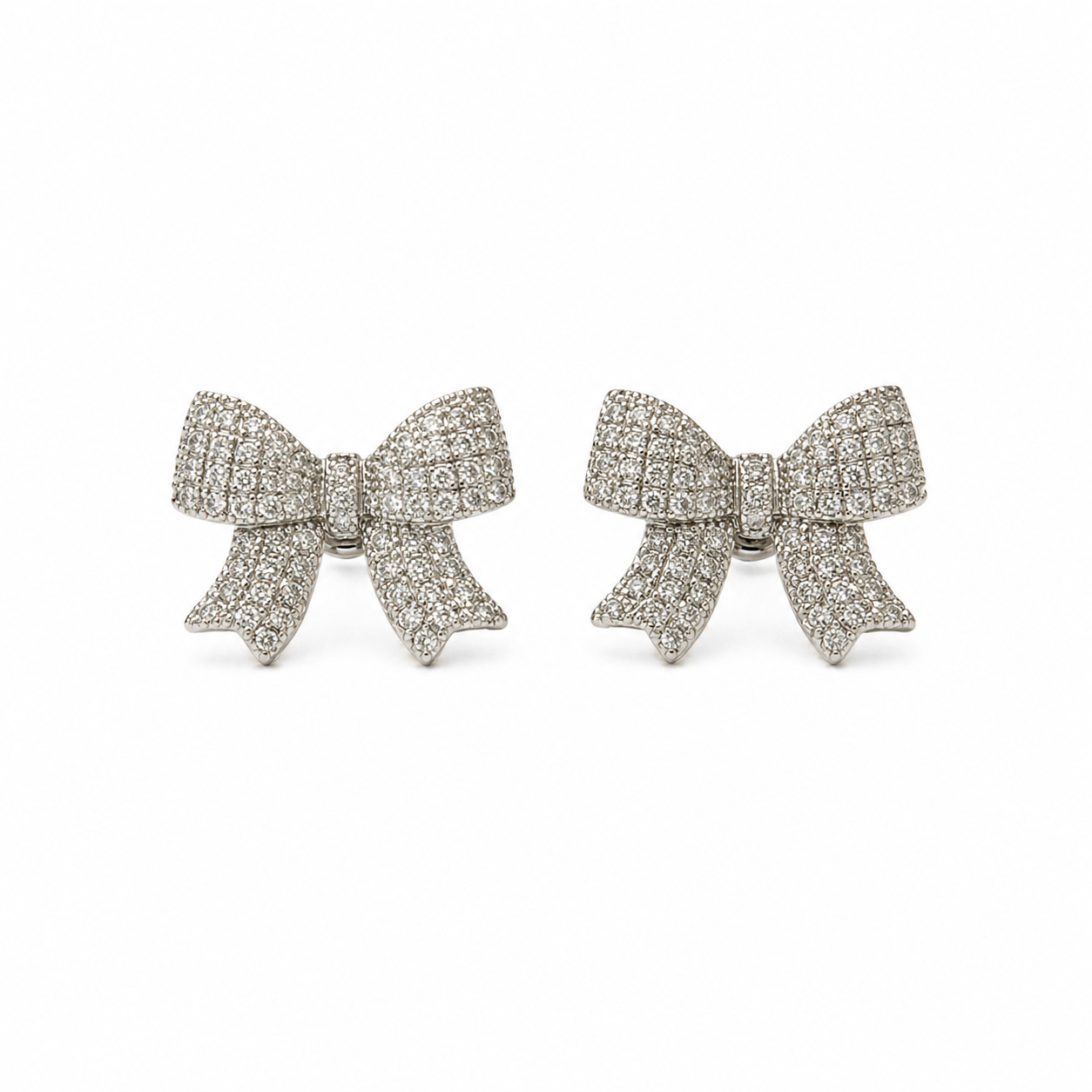 Silver Cubic Zirconia Bow Stud Earrings