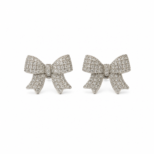 Silver Cubic Zirconia Bow Stud Earrings