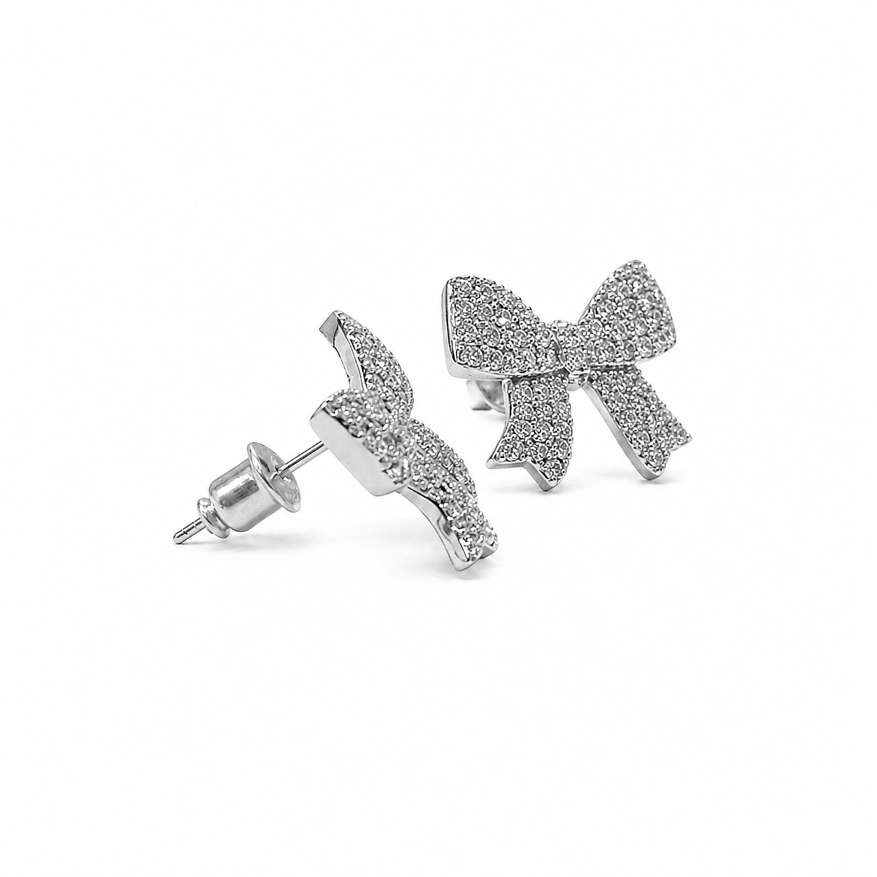 Silver Cubic Zirconia Bow Stud Earrings