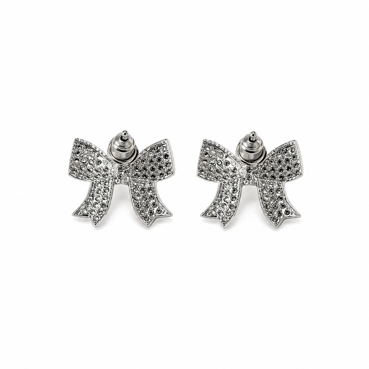 Silver Cubic Zirconia Bow Stud Earrings