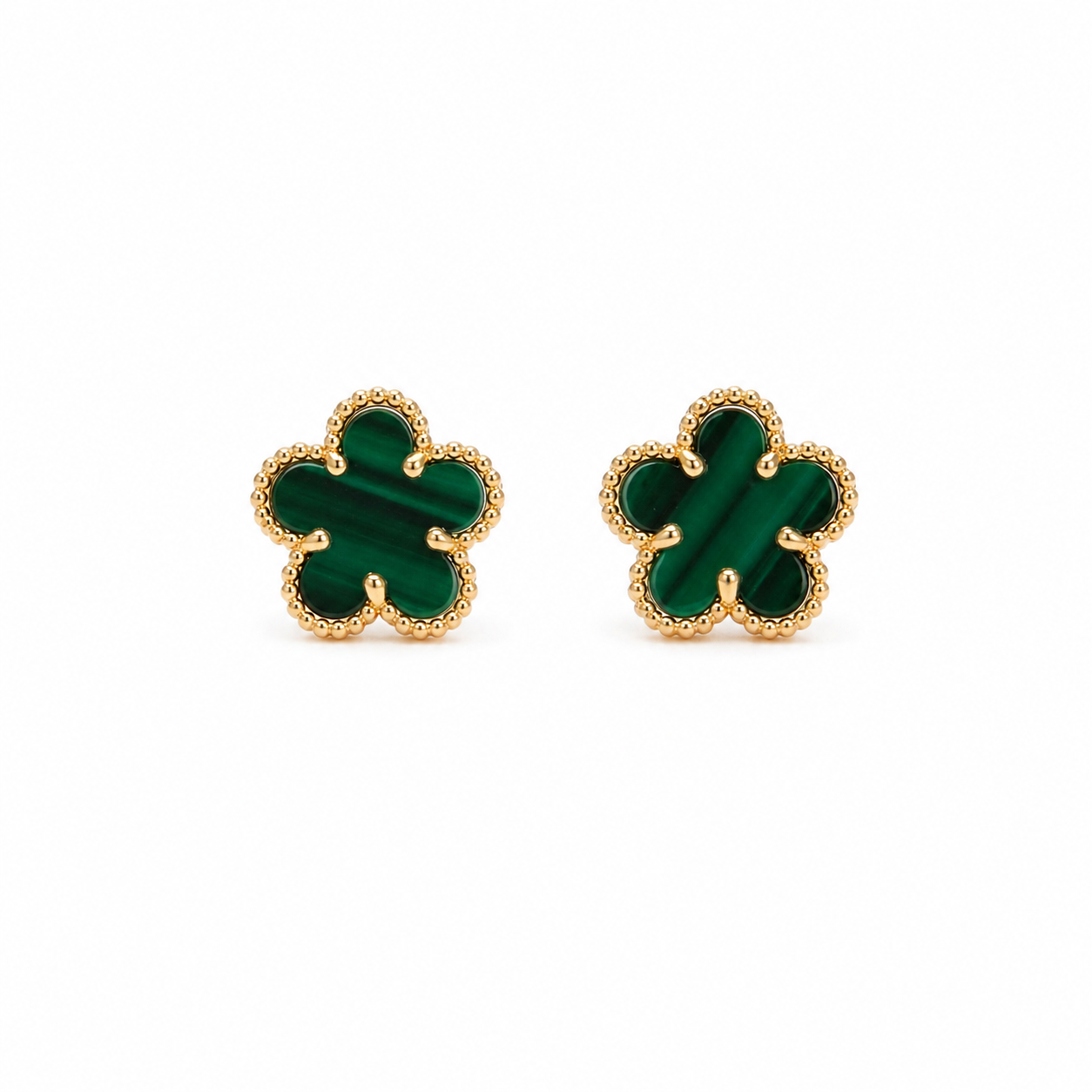 Flower Gold Green Malachite Earrings