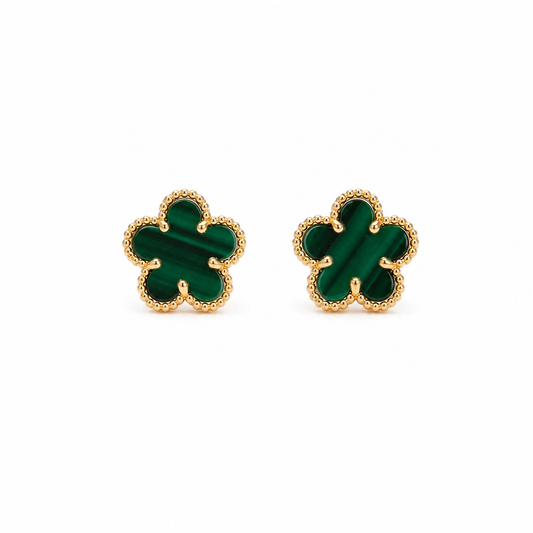 Flower Gold Green Malachite Earrings