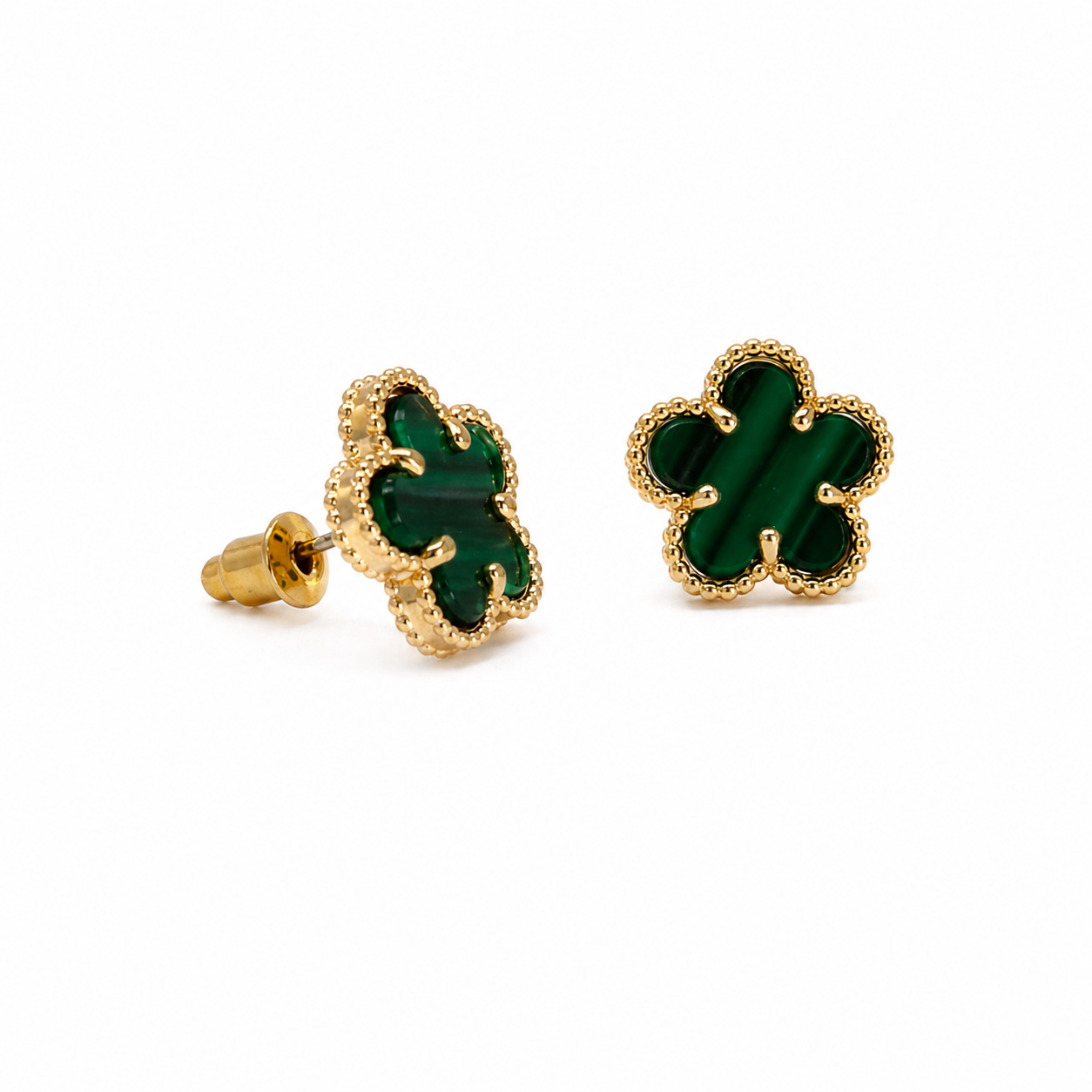 Flower Gold Green Malachite Earrings