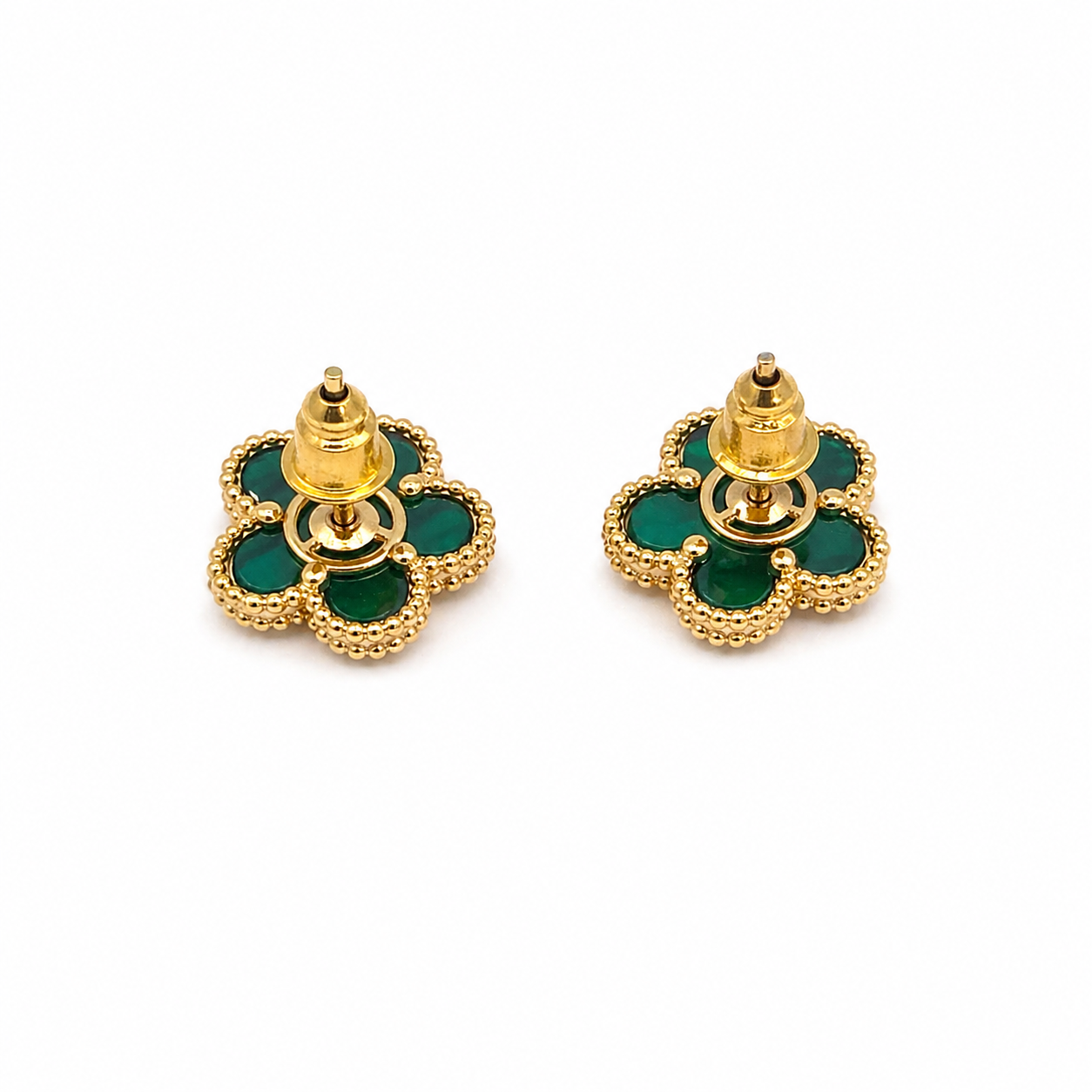 Flower Gold Green Malachite Earrings