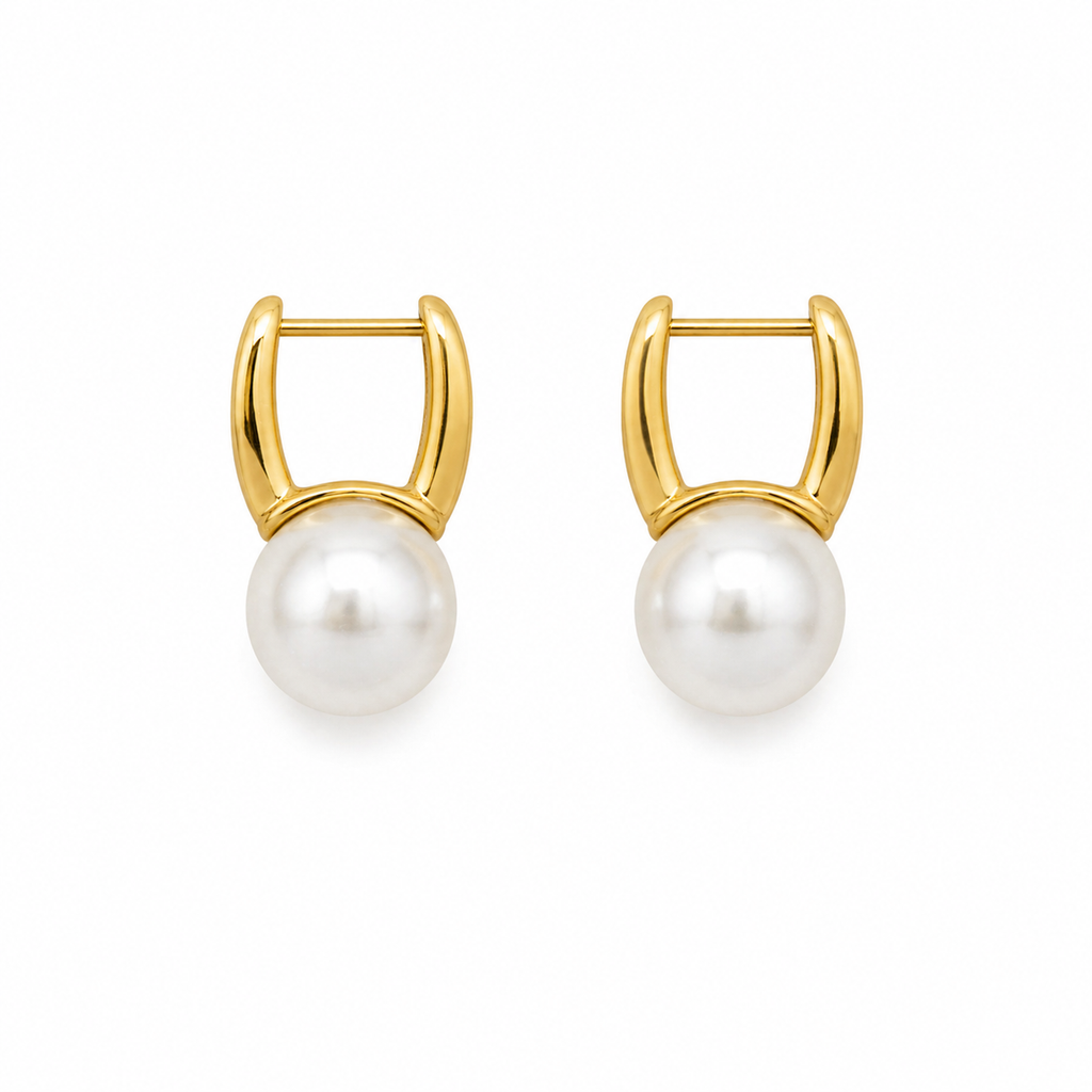 Pendientes estilo retro francés en imitación de oro y perla blanca