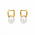 Pendientes estilo retro francés en imitación de oro y perla blanca