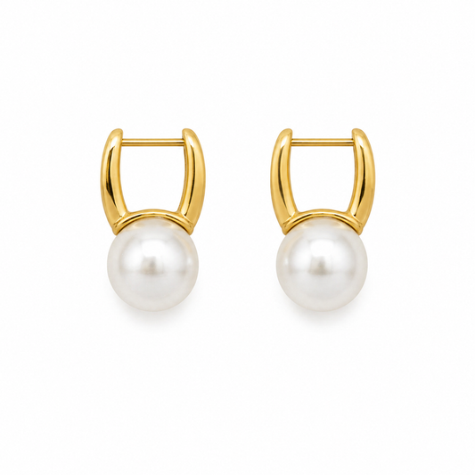 French Retro Faux Gold and White Pearl Earrings