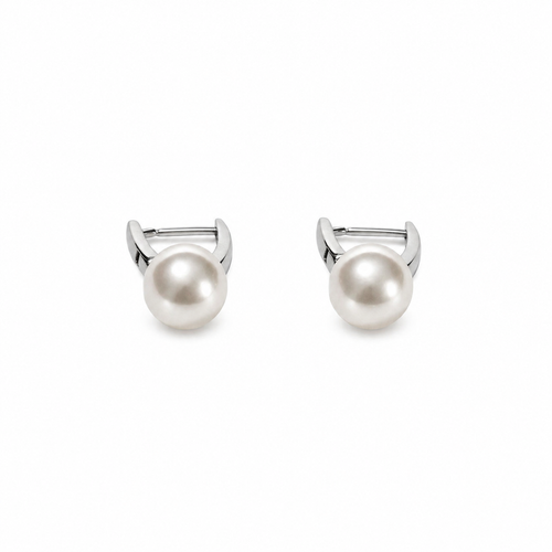 Pendientes retro franceses de plata falsa y perla blanca