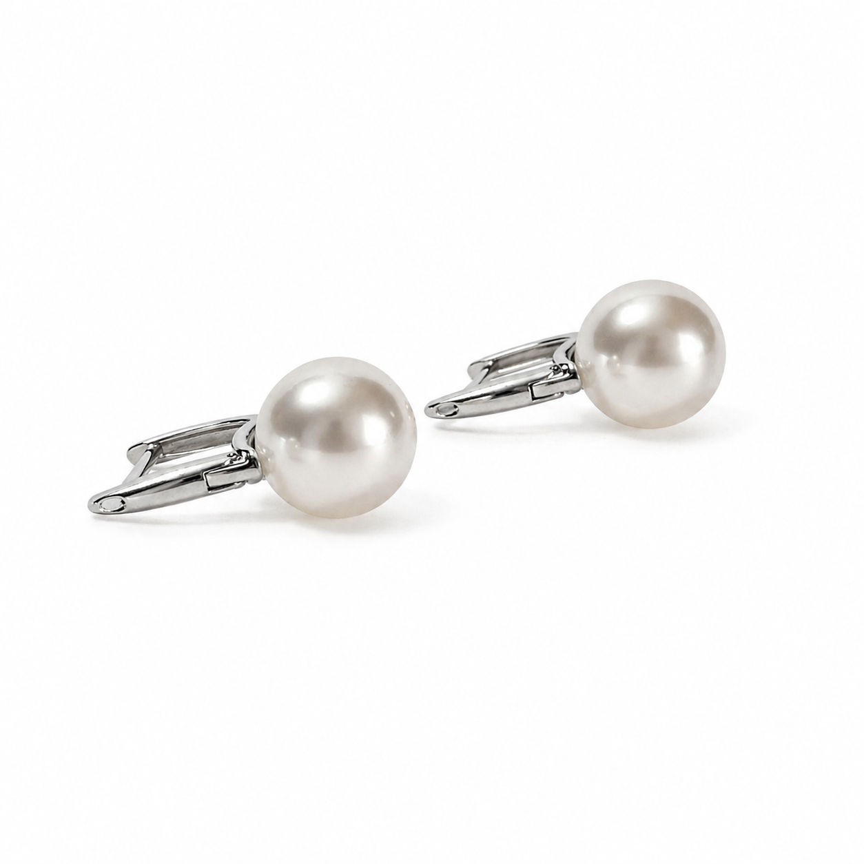 French Retro Faux Silver and White Pearl Earrings