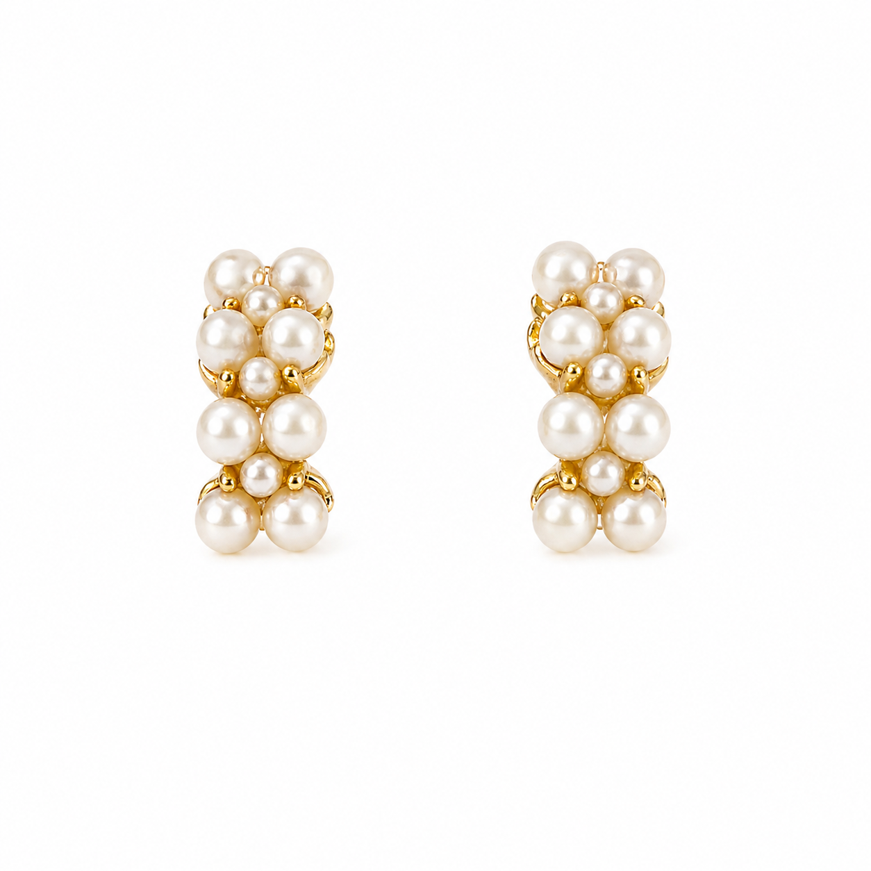 Gold with Pearl Half Hoop Earrings