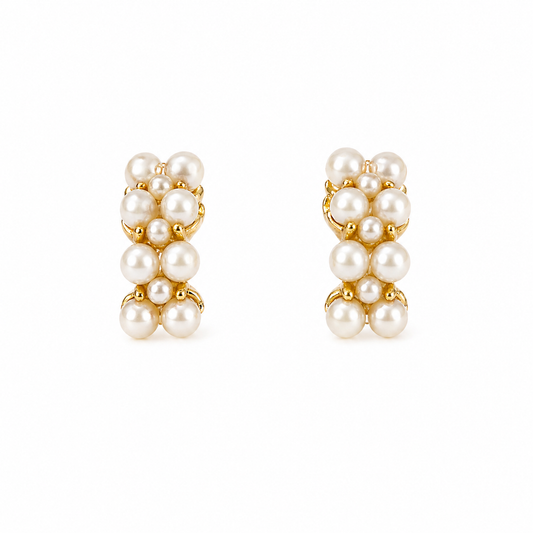 Gold with Pearl Half Hoop Earrings