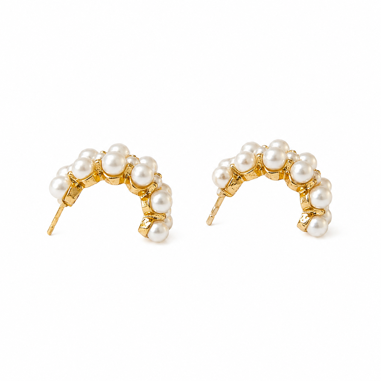 Gold with Pearl Half Hoop Earrings