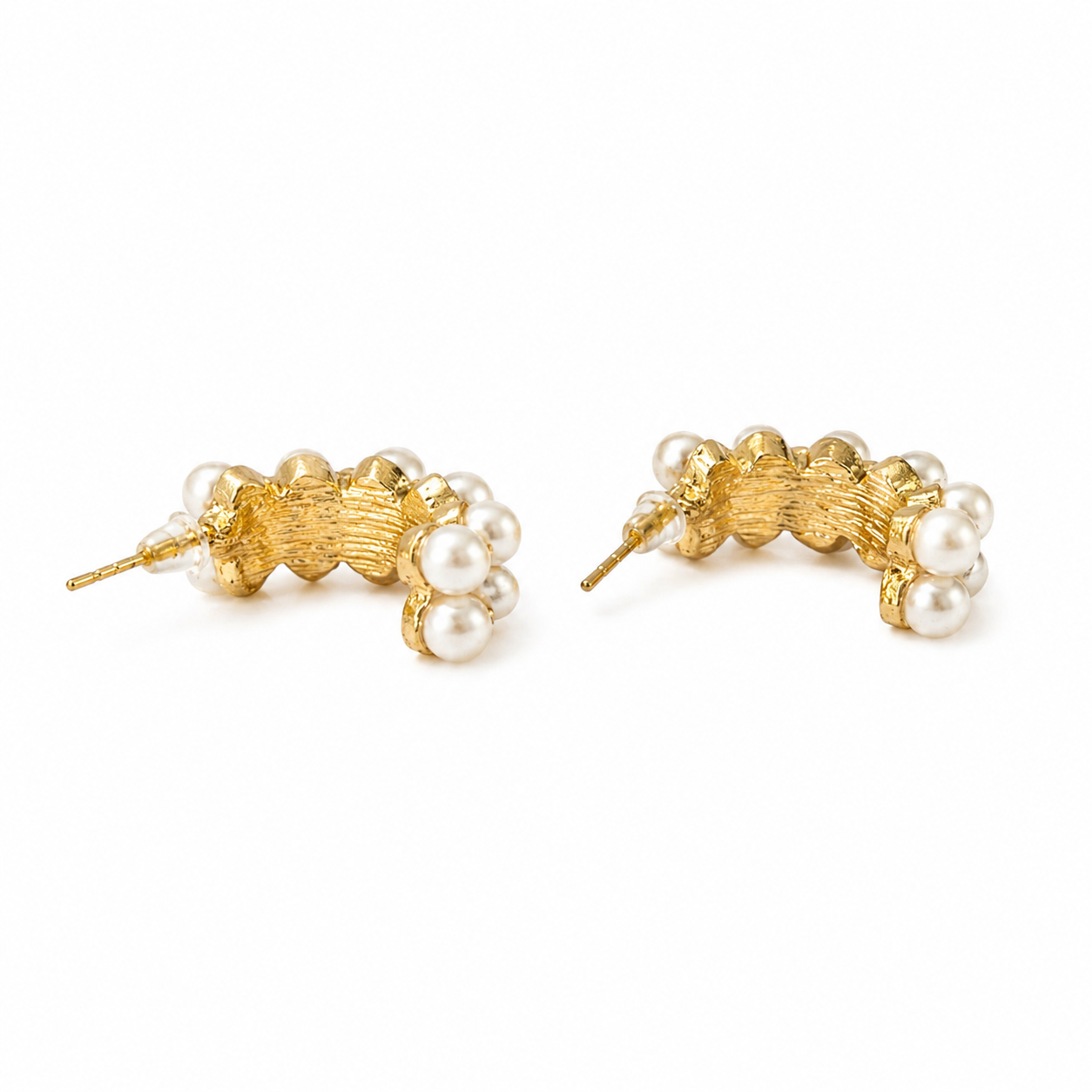 Gold with Pearl Half Hoop Earrings
