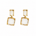 Gold Clear Square Cubic Zirconia Dangle Earrings