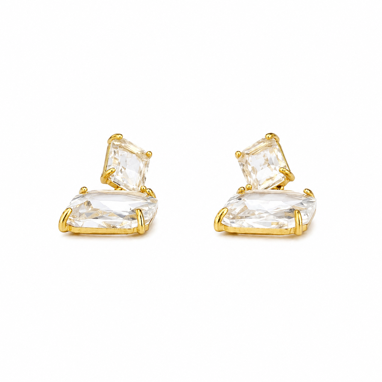 Gold Clear Square Cubic Zirconia Dangle Earrings