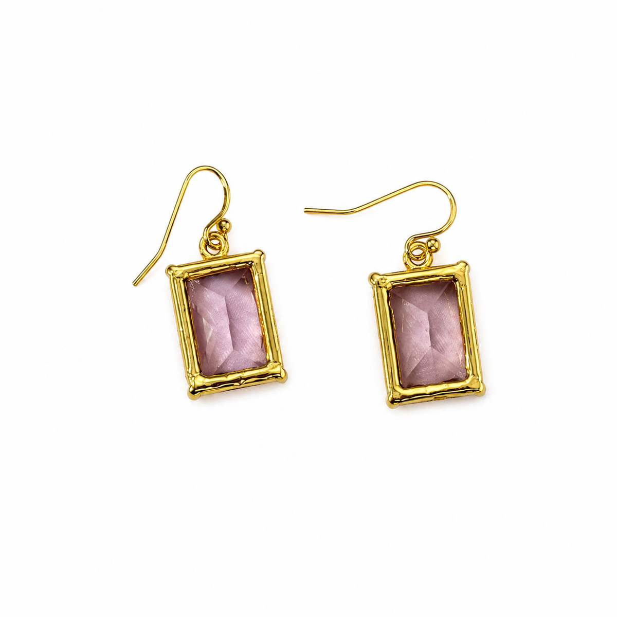 Pendientes colgantes de circonita cúbica rectangular en oro rosa