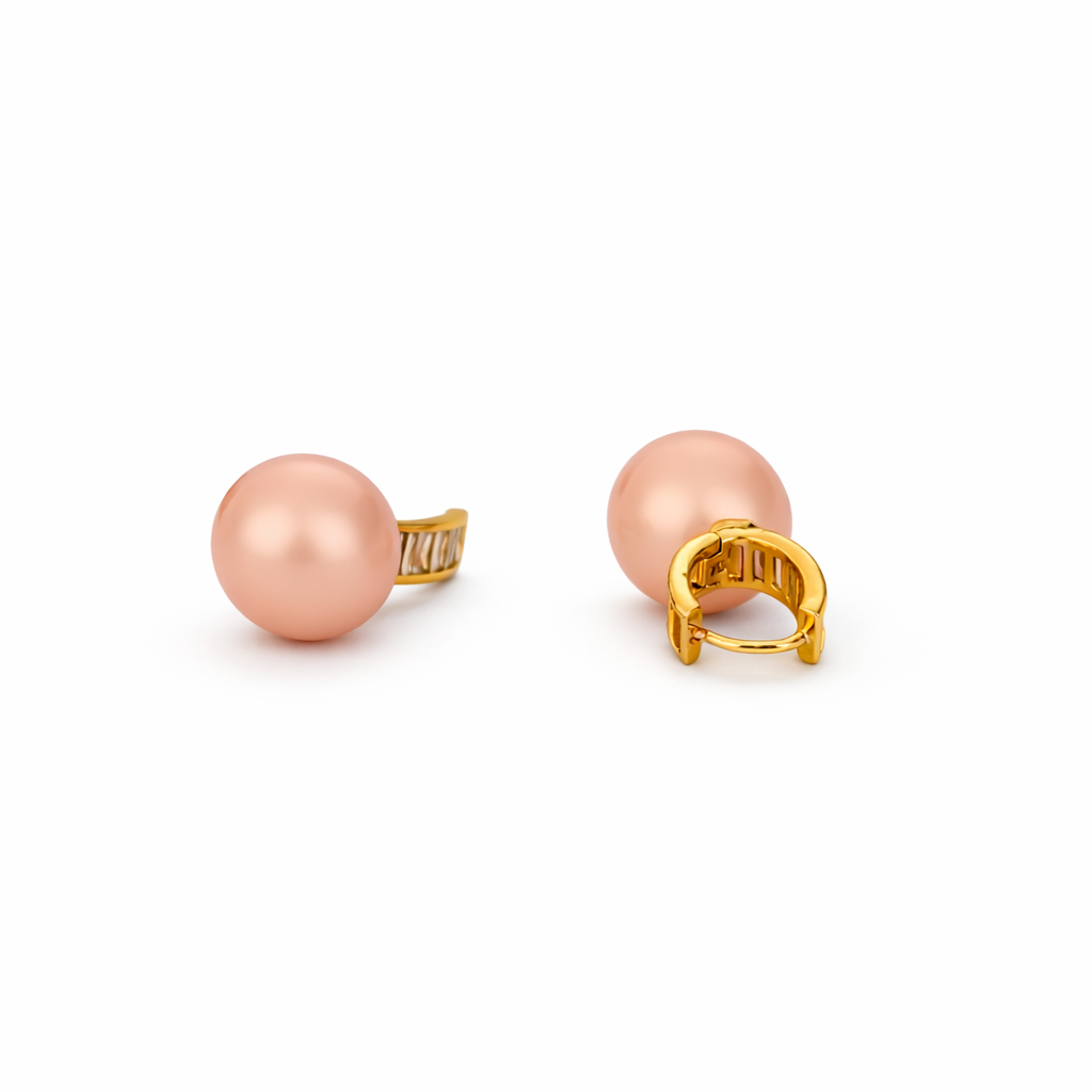 Gold Plated Pink Pearl Hoop Earrings