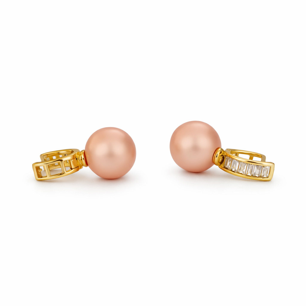 Gold Plated Pink Pearl Hoop Earrings