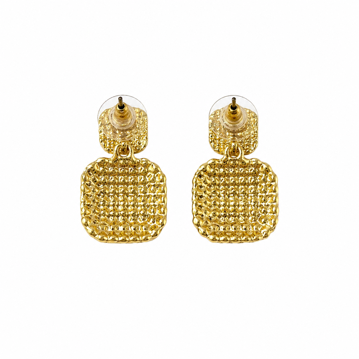 Pearl White Square Pendant Drop Stud Earrings