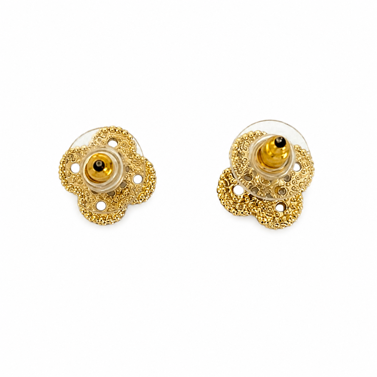Gold Pave Four Leaf Clover Flower Earrings
