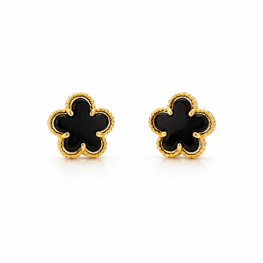 Gold  Flower Onyx Earrings