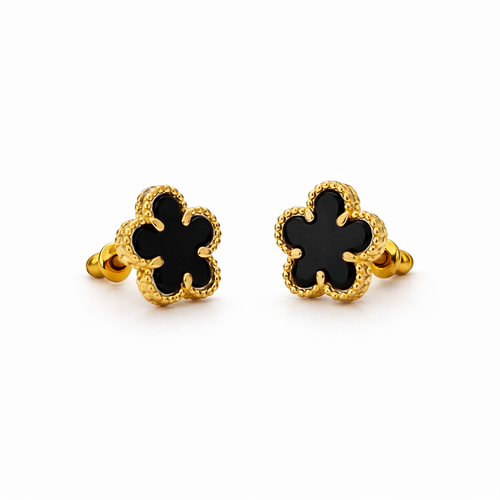 Pendientes de ónice con flor de oro