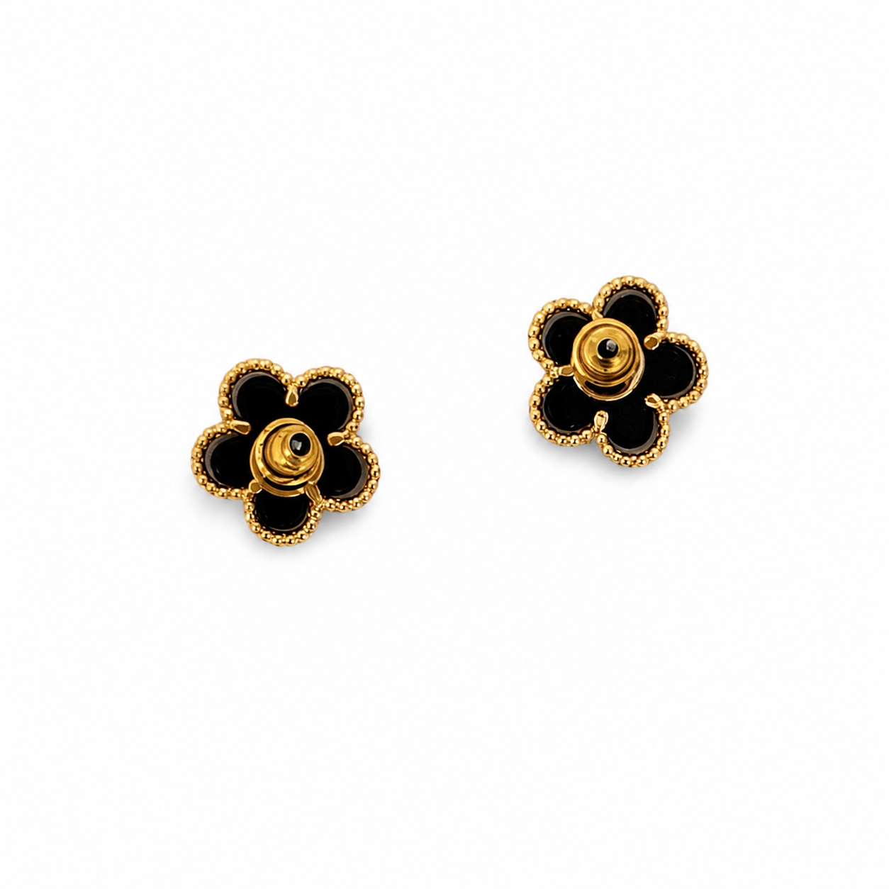 Gold  Flower Onyx Earrings