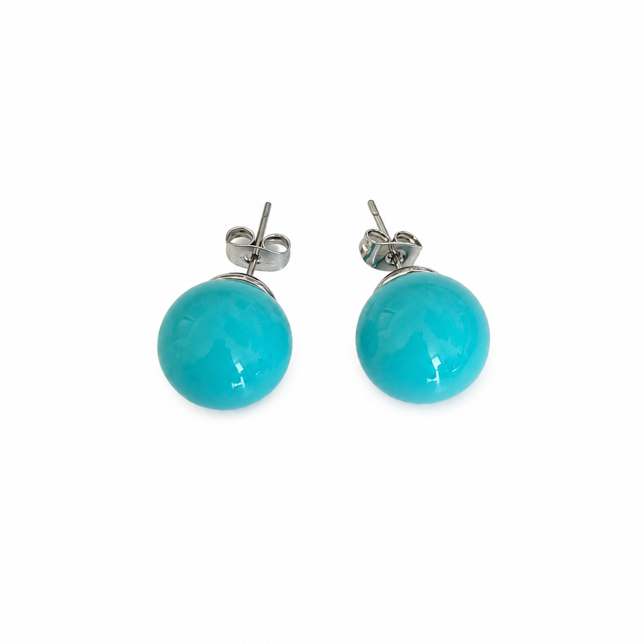 Silver Created Turquoise Ball Studs Earrings