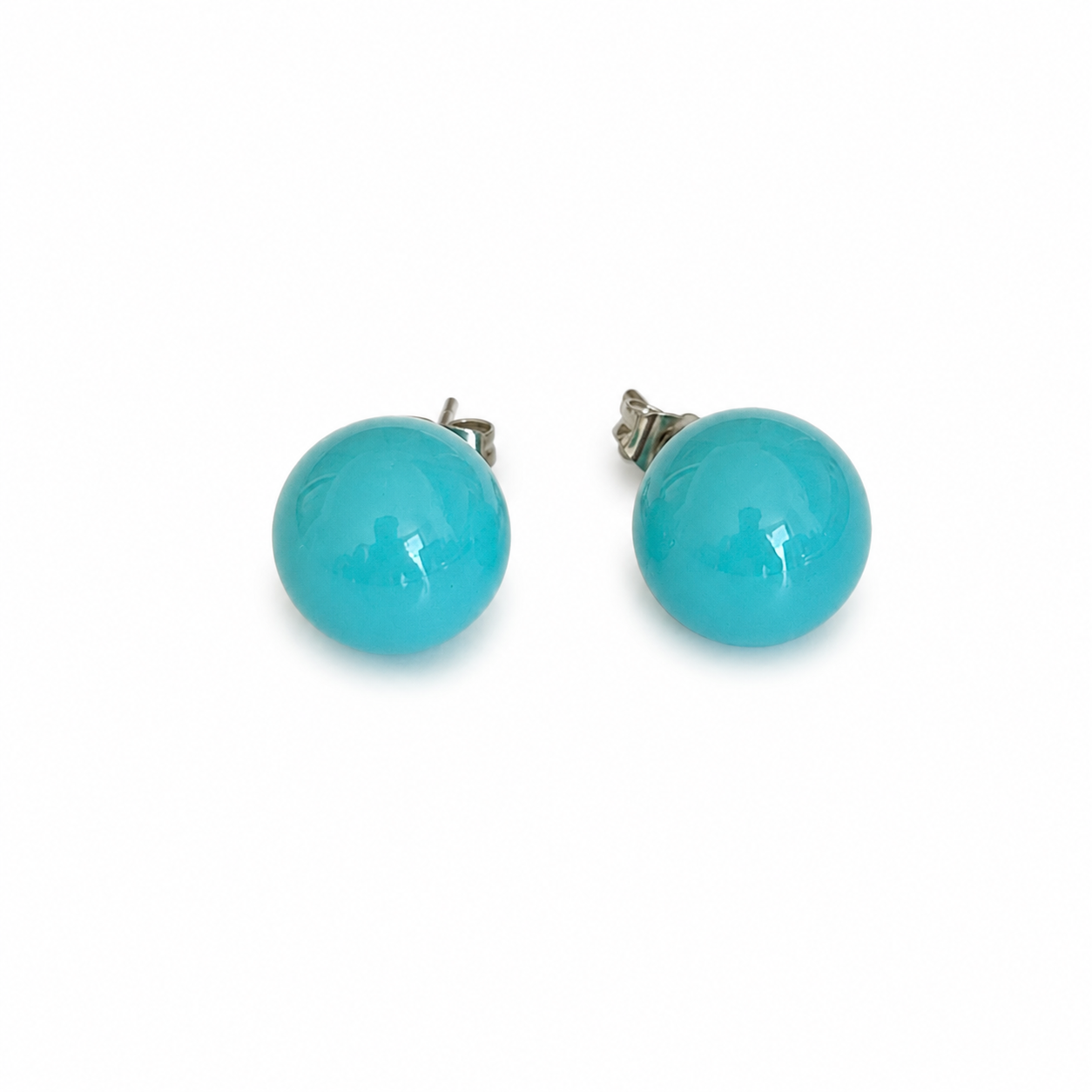 Silver Created Turquoise Ball Studs Earrings