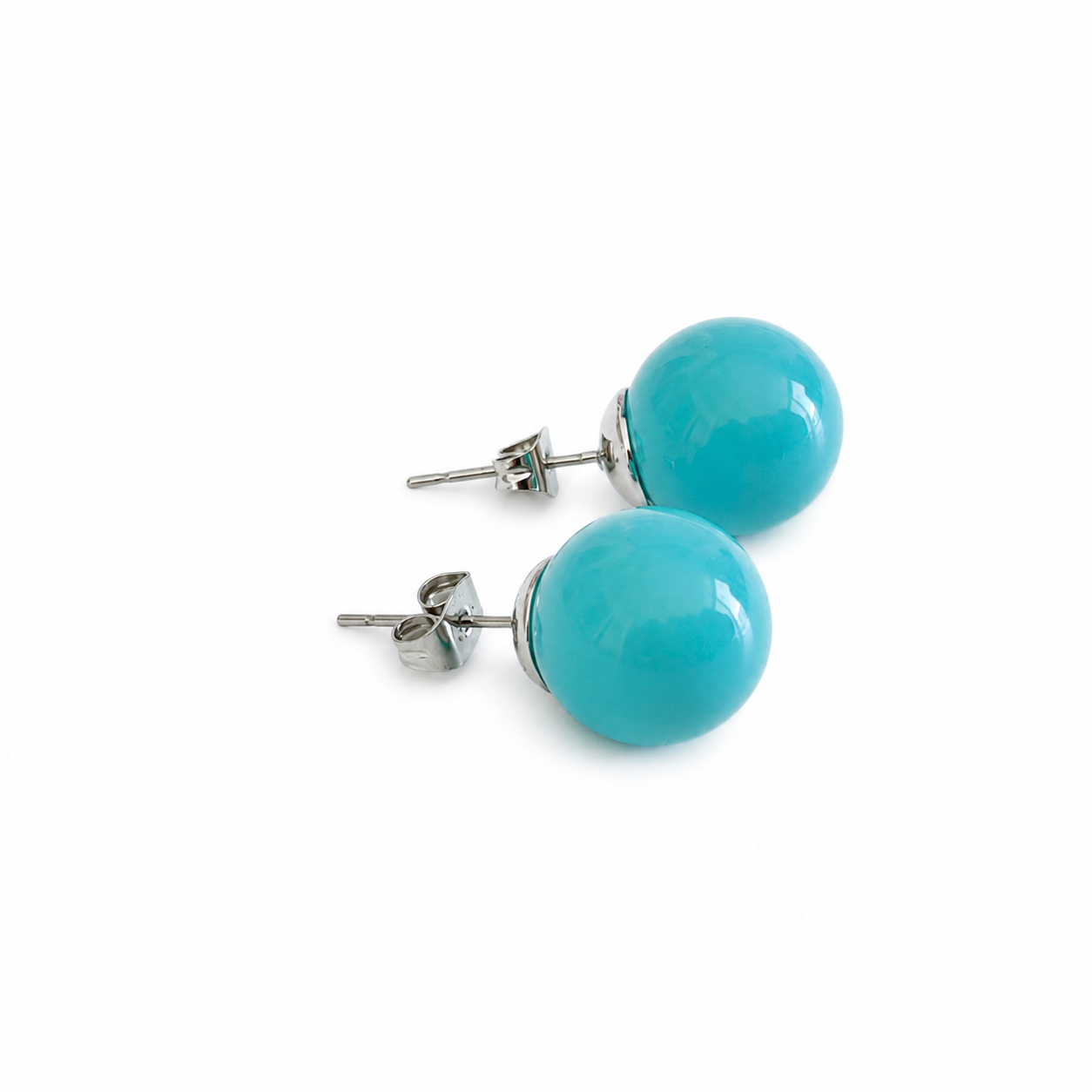 Silver Created Turquoise Ball Studs Earrings