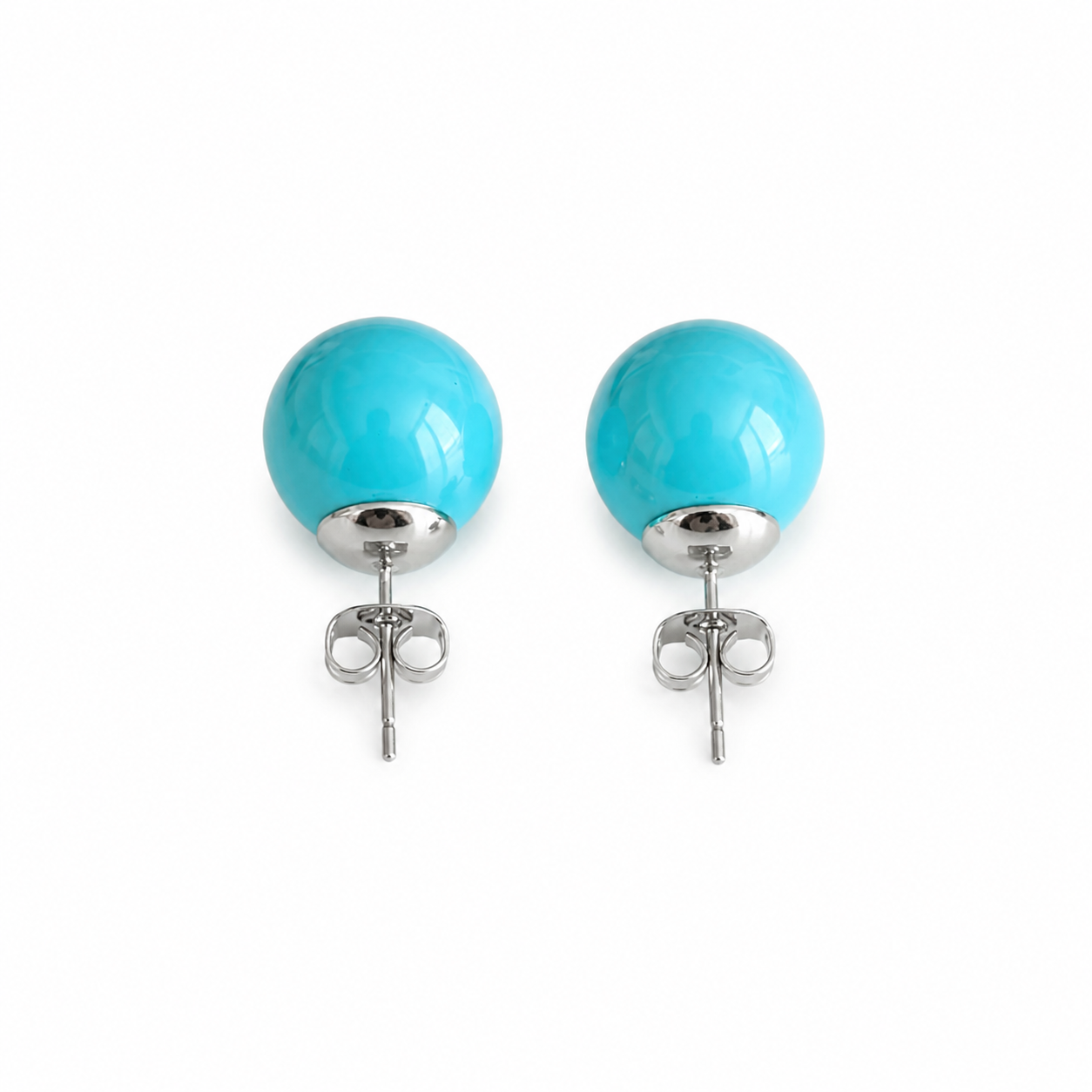 Silver Created Turquoise Ball Studs Earrings