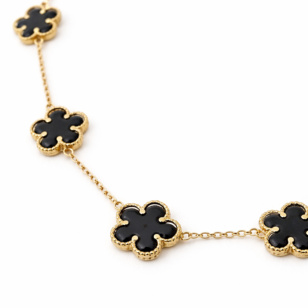 Gold and Black Clover Necklace
