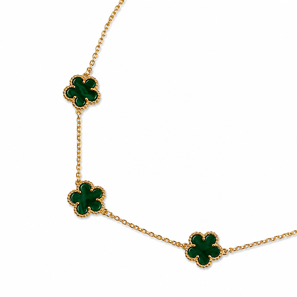 Gold and Green Clover Necklace