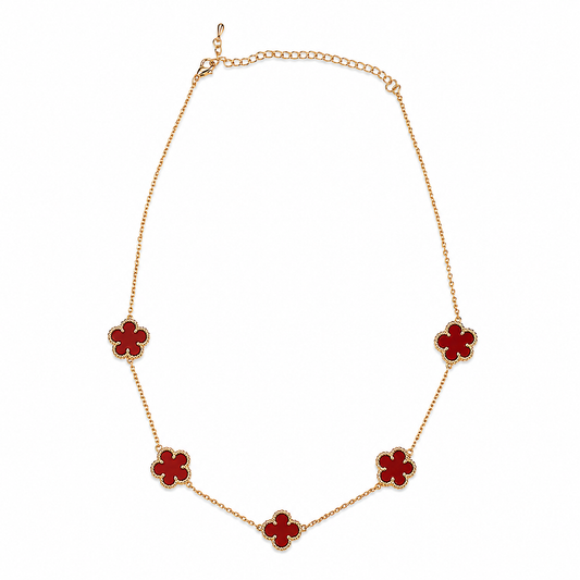 Gold and Red Clover Necklace