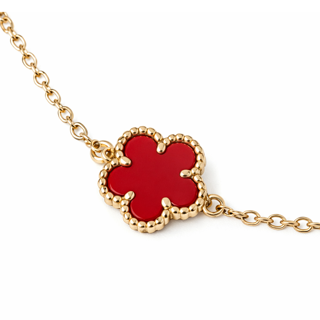 Gold and Red Clover Necklace